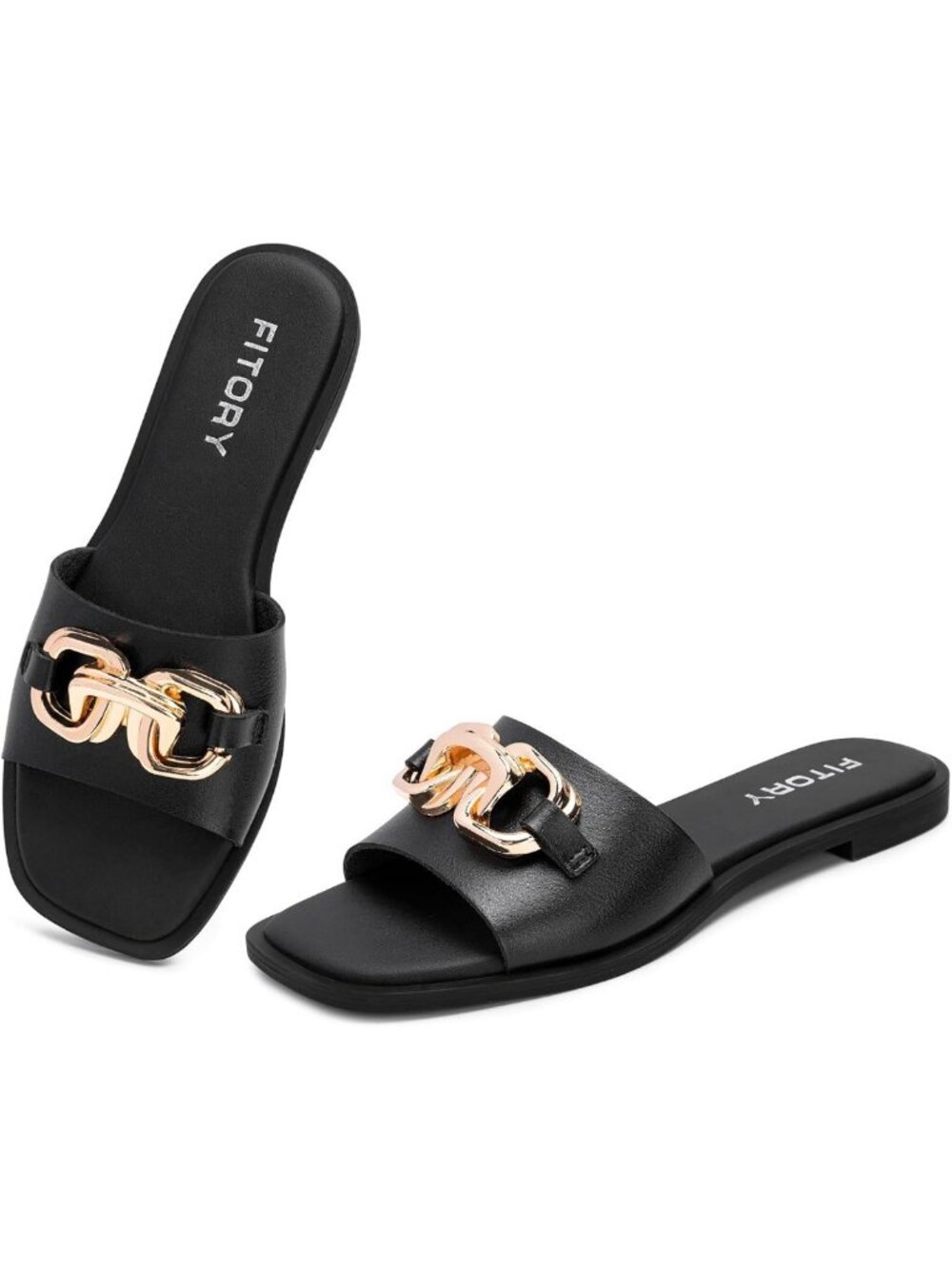 Chic Women's Summer Sandals - Soft Slides with Gold Buckle, Comfortable
